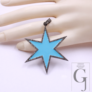 Designer Enamel Pendant With Rosecut Pave Diamond - 925 Sterling Silver Handmade Beautiful Enamel Pendant For Everyday Wear
