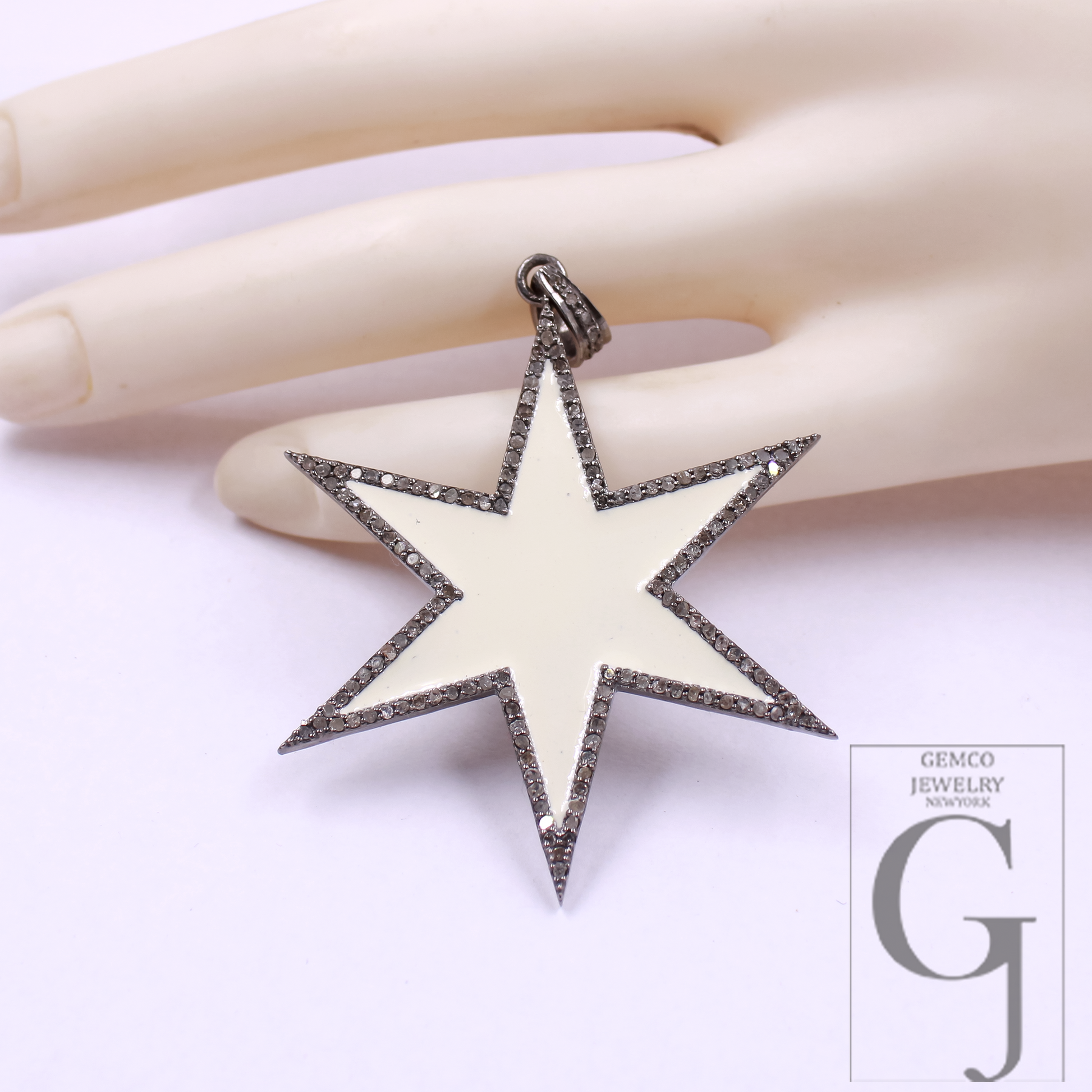 Designer Enamel Pendant With Rosecut Pave Diamond - 925 Sterling Silver Handmade Beautiful Enamel Pendant For Everyday Wear