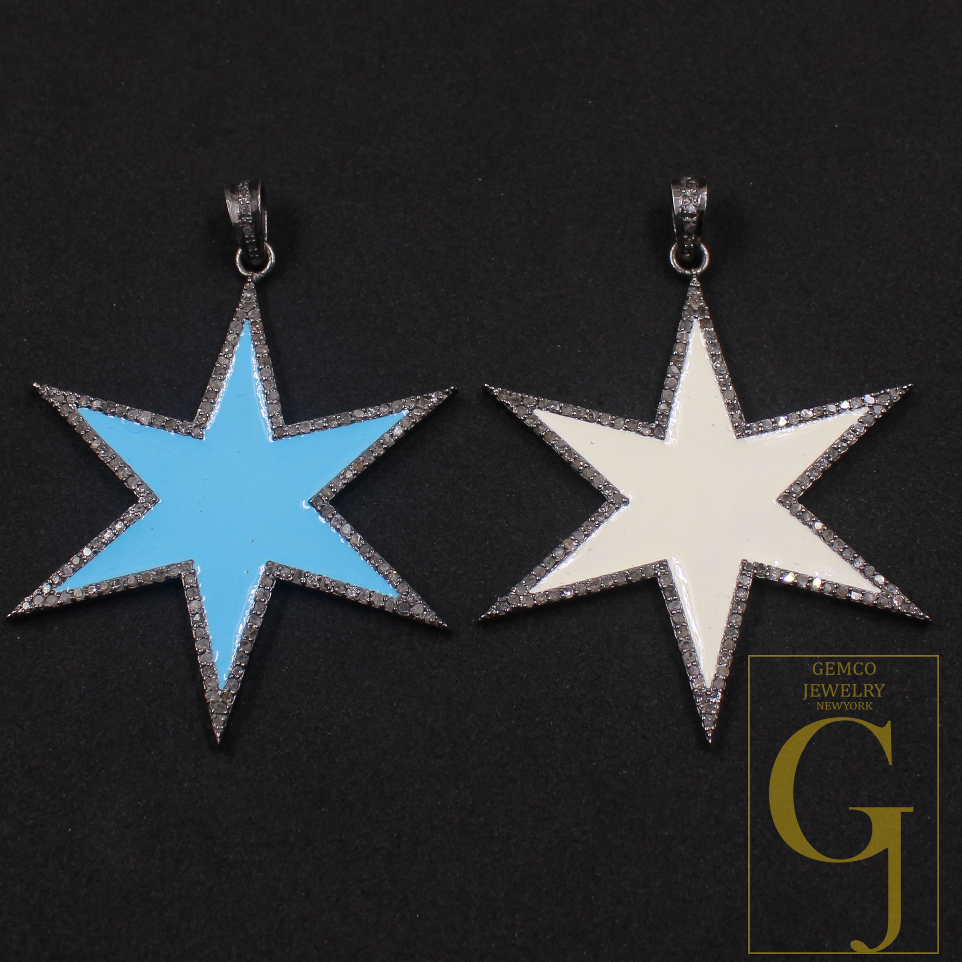 Designer Enamel Pendant With Rosecut Pave Diamond - 925 Sterling Silver Handmade Beautiful Enamel Pendant For Everyday Wear