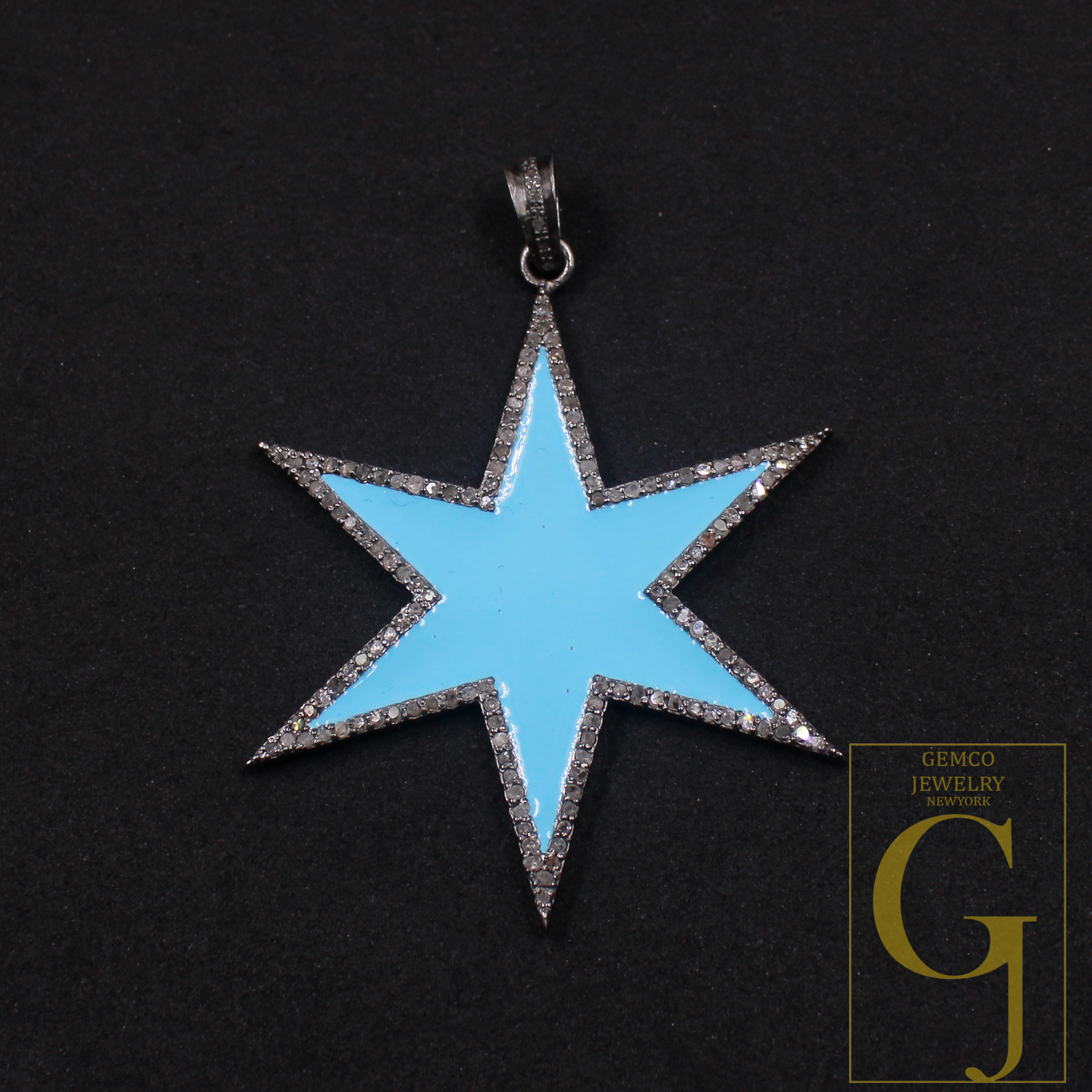 Designer Enamel Pendant With Rosecut Pave Diamond - 925 Sterling Silver Handmade Beautiful Enamel Pendant For Everyday Wear
