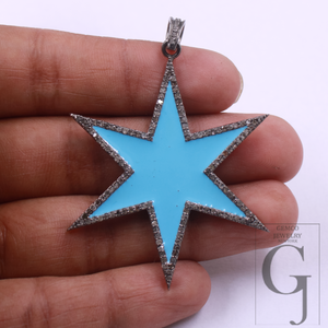 Designer Enamel Pendant With Rosecut Pave Diamond - 925 Sterling Silver Handmade Beautiful Enamel Pendant For Everyday Wear