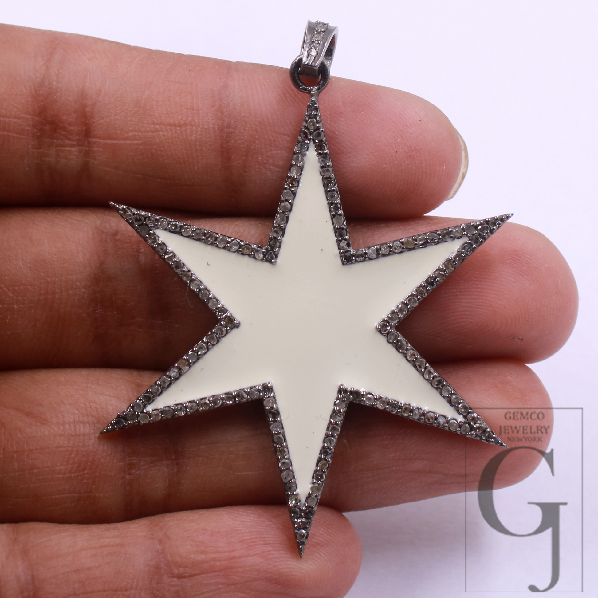 Designer Enamel Pendant With Rosecut Pave Diamond - 925 Sterling Silver Handmade Beautiful Enamel Pendant For Everyday Wear