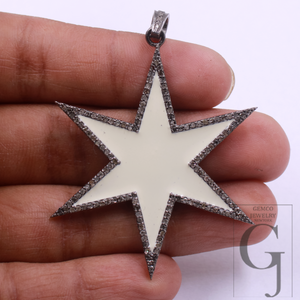 Designer Enamel Pendant With Rosecut Pave Diamond - 925 Sterling Silver Handmade Beautiful Enamel Pendant For Everyday Wear