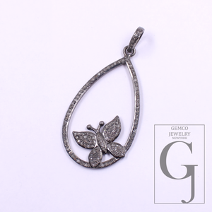 Beautiful Butterfly Pendant With Natural Pave Diamonds - 925 Sterling Silver Handmade Diamond Pendant Jewelry For Her
