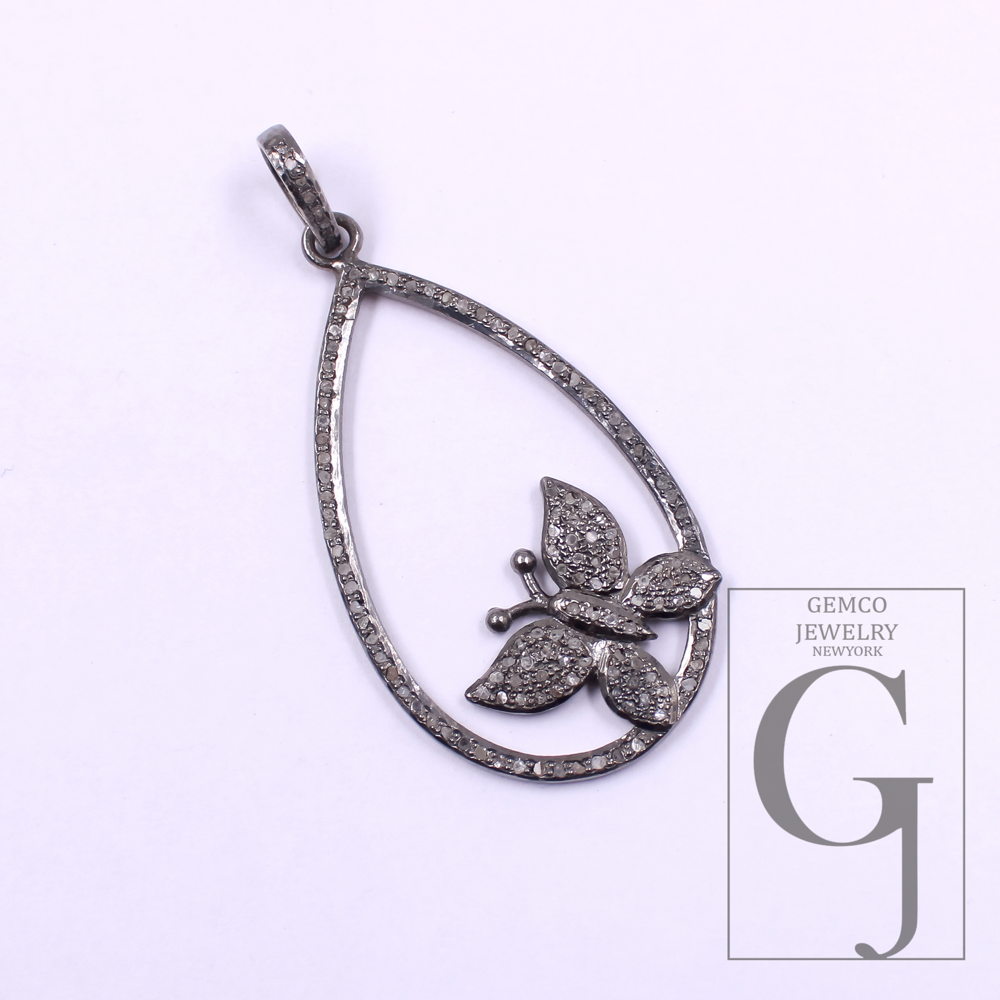 Beautiful Butterfly Pendant With Natural Pave Diamonds - 925 Sterling Silver Handmade Diamond Pendant Jewelry For Her