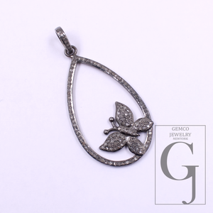 Beautiful Butterfly Pendant With Natural Pave Diamonds - 925 Sterling Silver Handmade Diamond Pendant Jewelry For Her