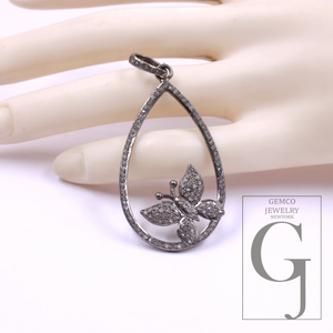 Beautiful Butterfly Pendant With Natural Pave Diamonds - 925 Sterling Silver Handmade Diamond Pendant Jewelry For Her