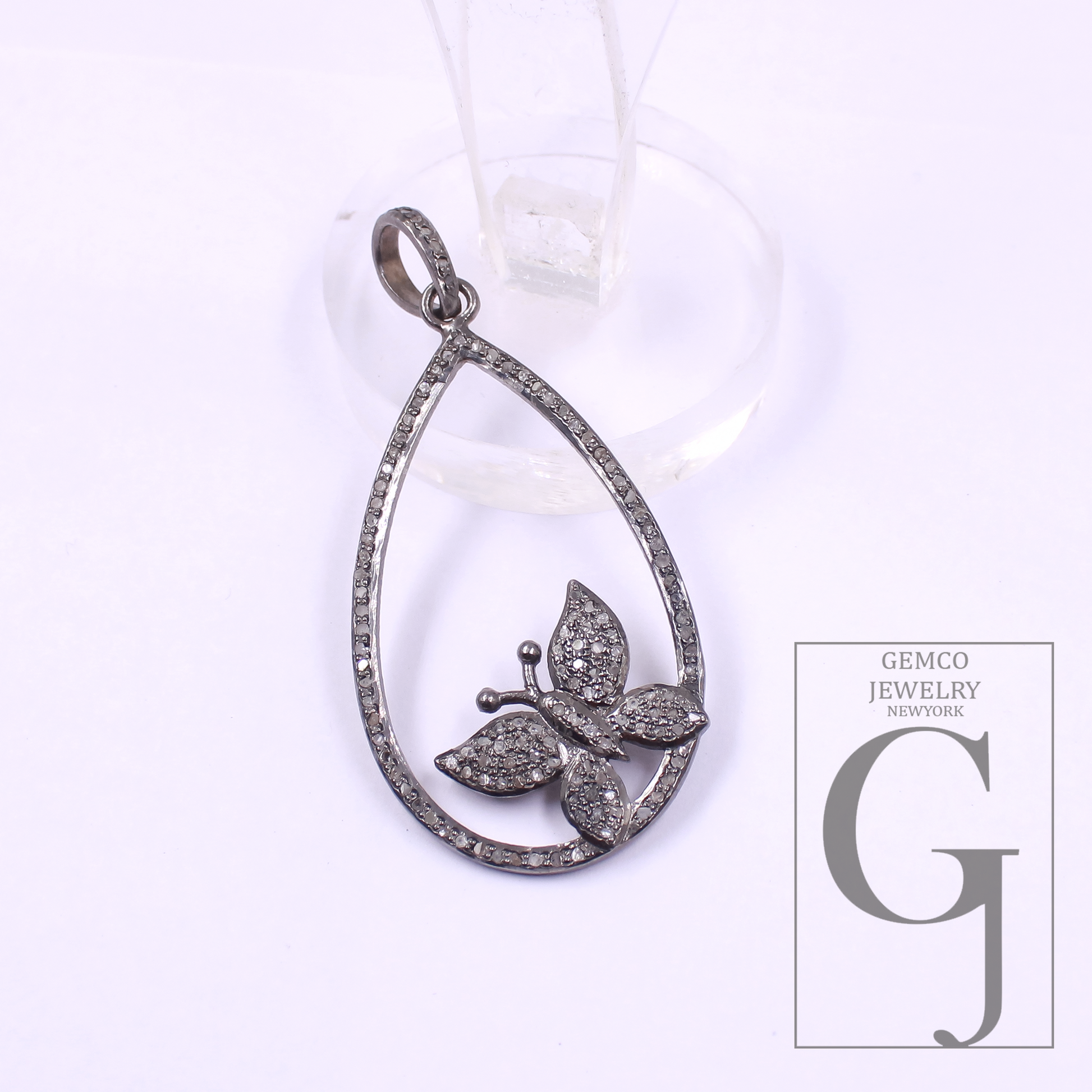 Beautiful Butterfly Pendant With Natural Pave Diamonds - 925 Sterling Silver Handmade Diamond Pendant Jewelry For Her
