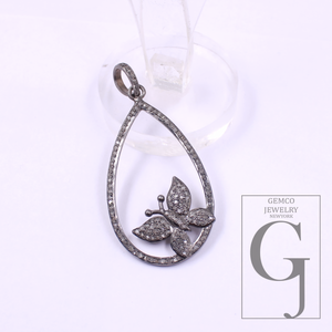 Beautiful Butterfly Pendant With Natural Pave Diamonds - 925 Sterling Silver Handmade Diamond Pendant Jewelry For Her