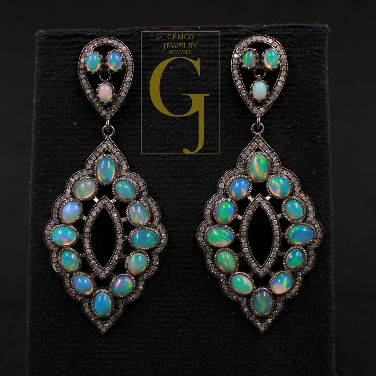 Designer Natural Ethiopian Opal Earrings With Pave Diamonds - 925 Sterling Silver Handmade Finish Diamond Earrings For Everyday Wear