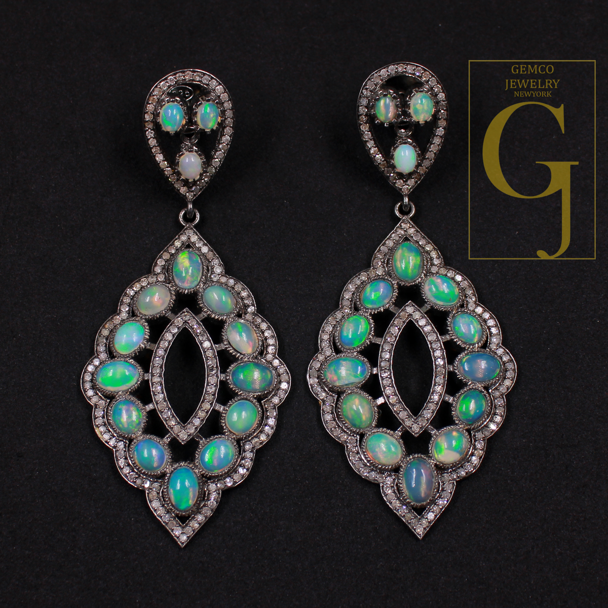 Designer Natural Ethiopian Opal Earrings With Pave Diamonds - 925 Sterling Silver Handmade Finish Diamond Earrings For Everyday Wear