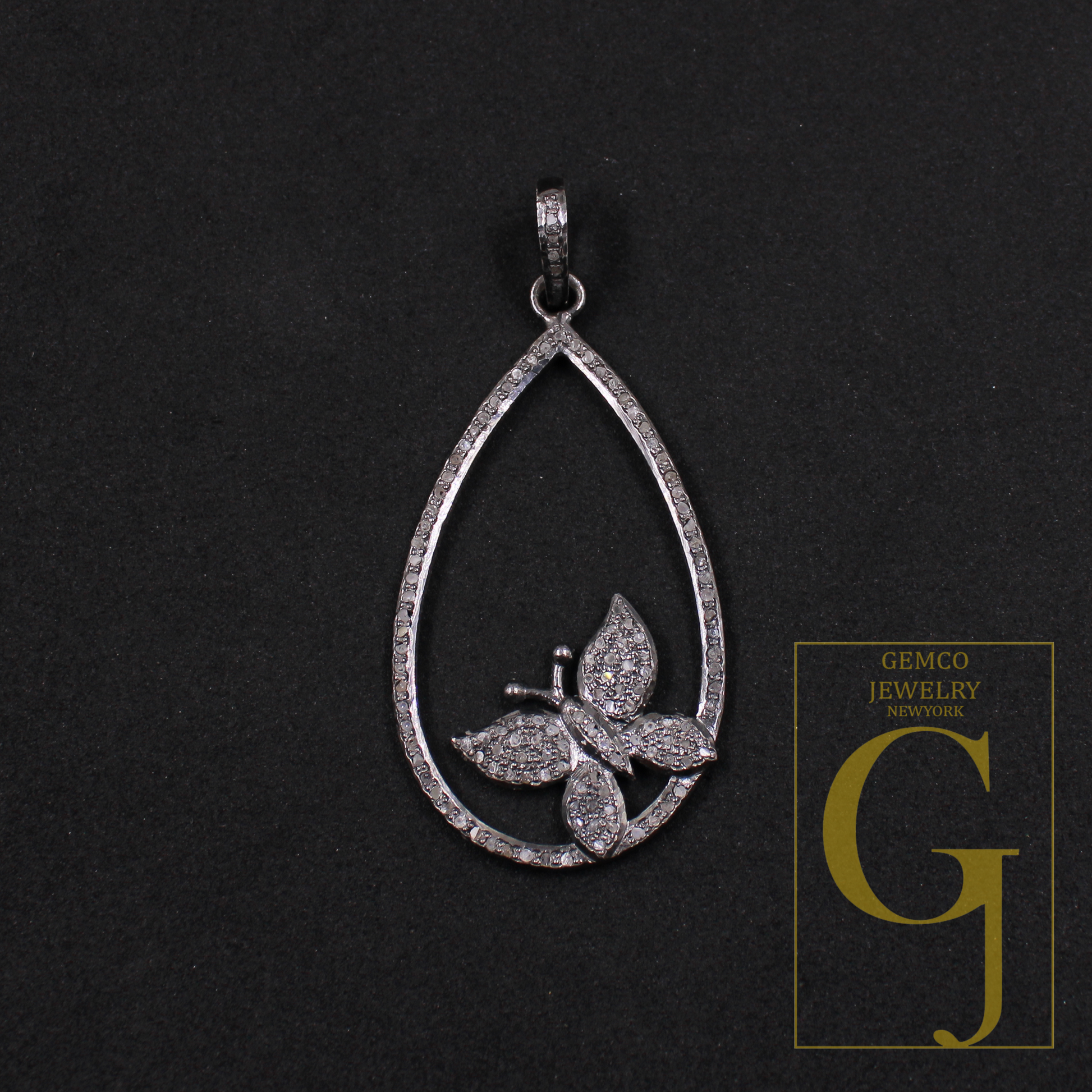 Beautiful Butterfly Pendant With Natural Pave Diamonds - 925 Sterling Silver Handmade Diamond Pendant Jewelry For Her