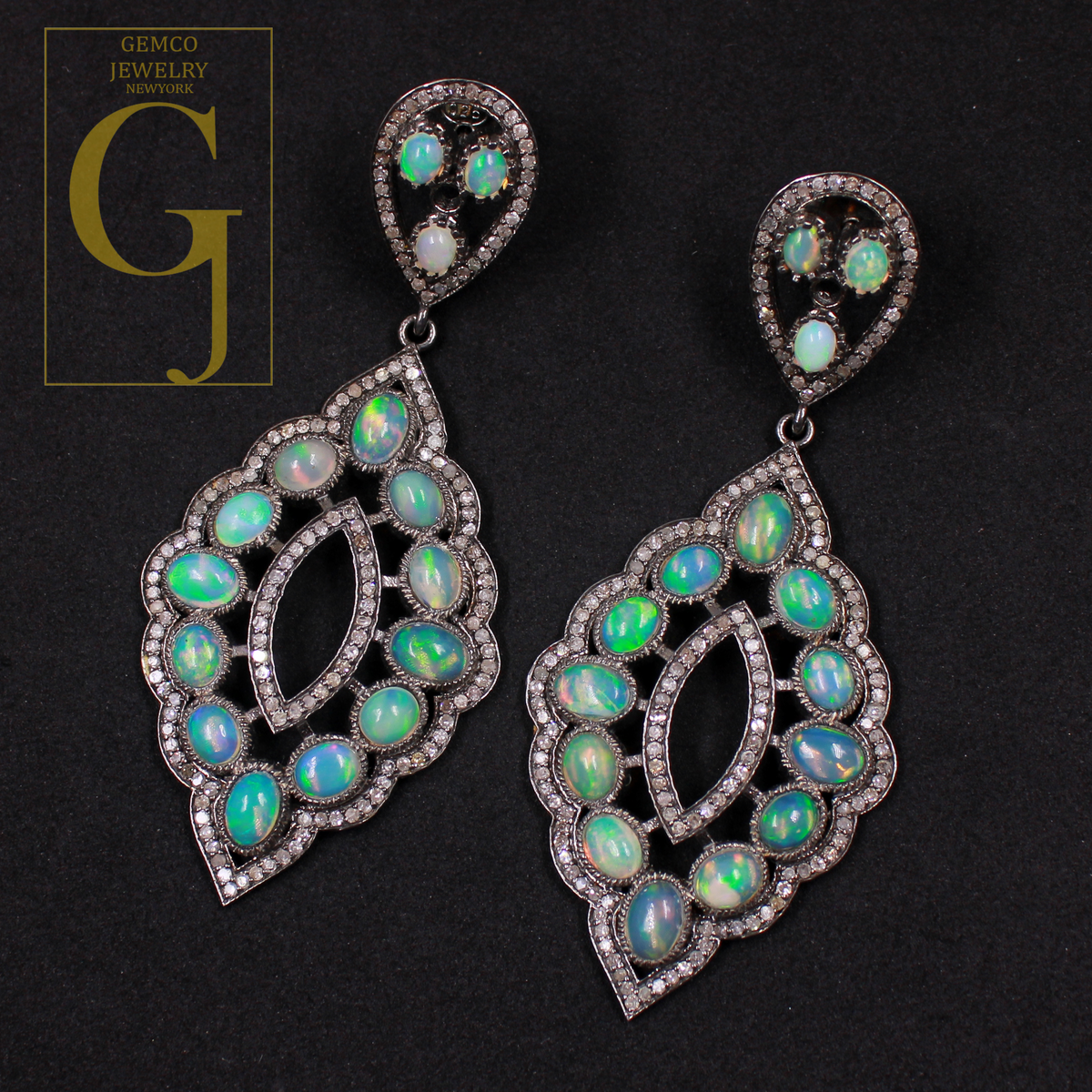 Designer Natural Ethiopian Opal Earrings With Pave Diamonds - 925 Sterling Silver Handmade Finish Diamond Earrings For Everyday Wear