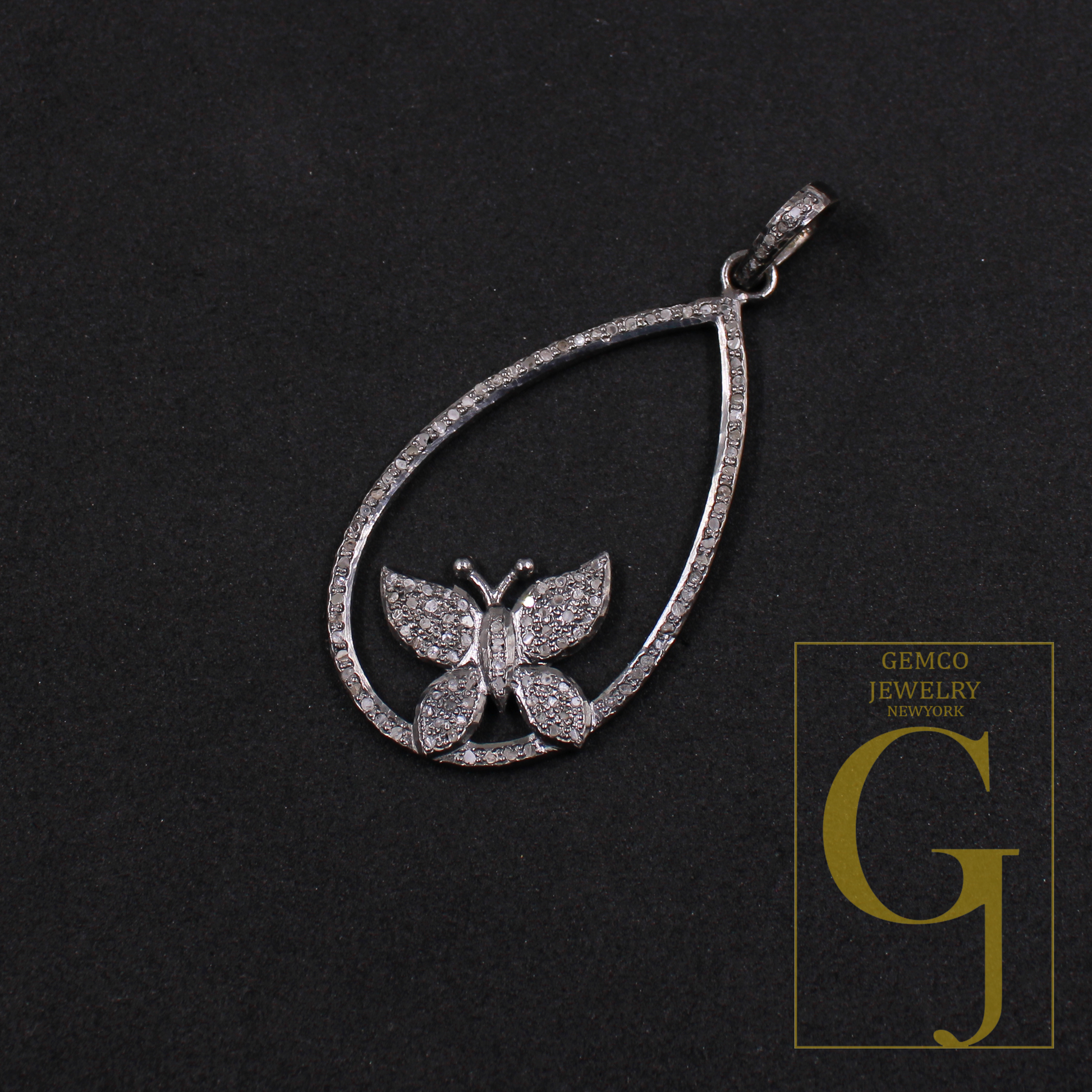 Beautiful Butterfly Pendant With Natural Pave Diamonds - 925 Sterling Silver Handmade Diamond Pendant Jewelry For Her