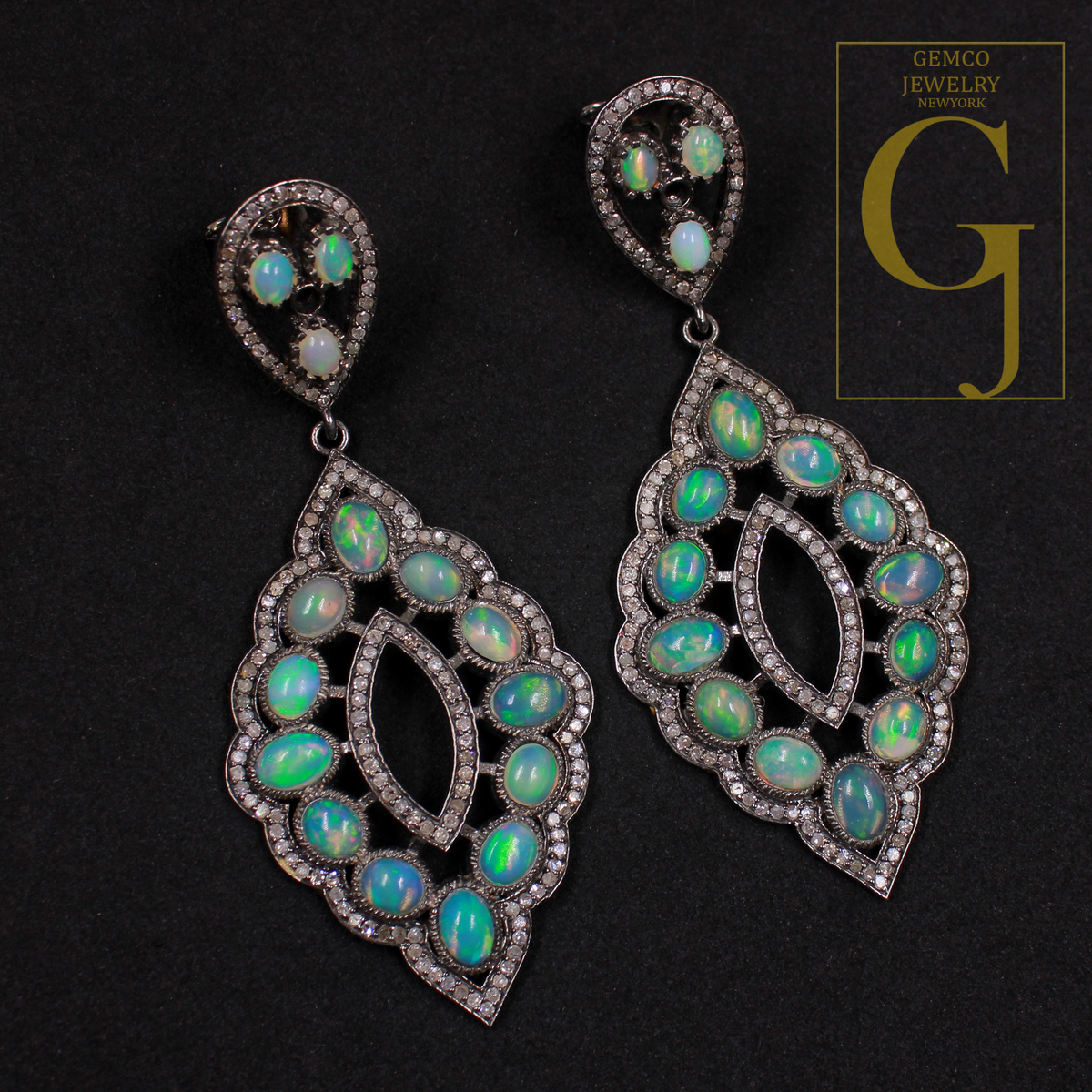 Designer Natural Ethiopian Opal Earrings With Pave Diamonds - 925 Sterling Silver Handmade Finish Diamond Earrings For Everyday Wear
