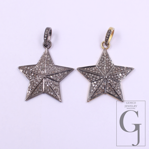 Beautiful Star Diamond Pendant In 925 Sterling Silver Handmade Finish Star Pendant Jewelry Gift For Her