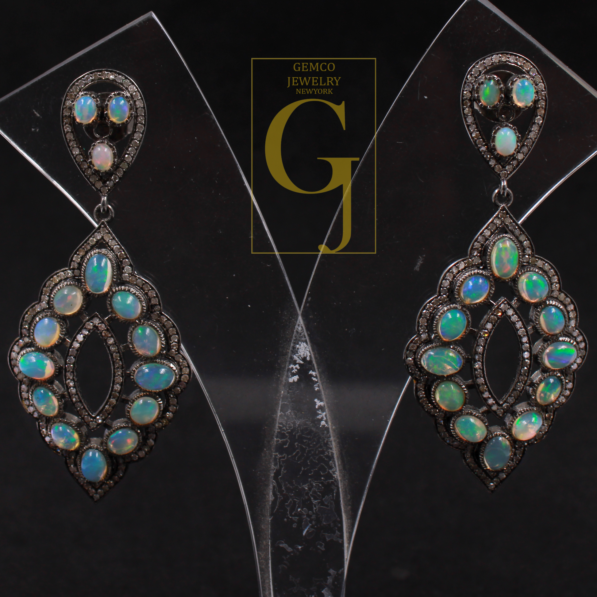 Designer Natural Ethiopian Opal Earrings With Pave Diamonds - 925 Sterling Silver Handmade Finish Diamond Earrings For Everyday Wear