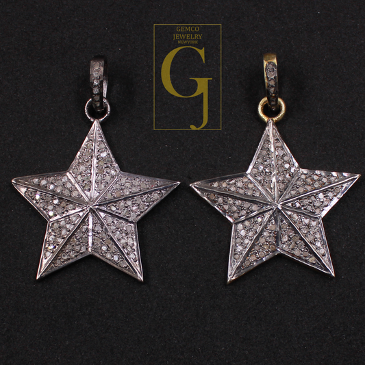 Beautiful Star Diamond Pendant In 925 Sterling Silver Handmade Finish Star Pendant Jewelry Gift For Her