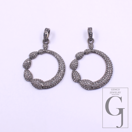 Natural Pave Diamonds Pendant In 925 Sterling Silver Handmade Finish Diamond Pendant For Everyday Wear