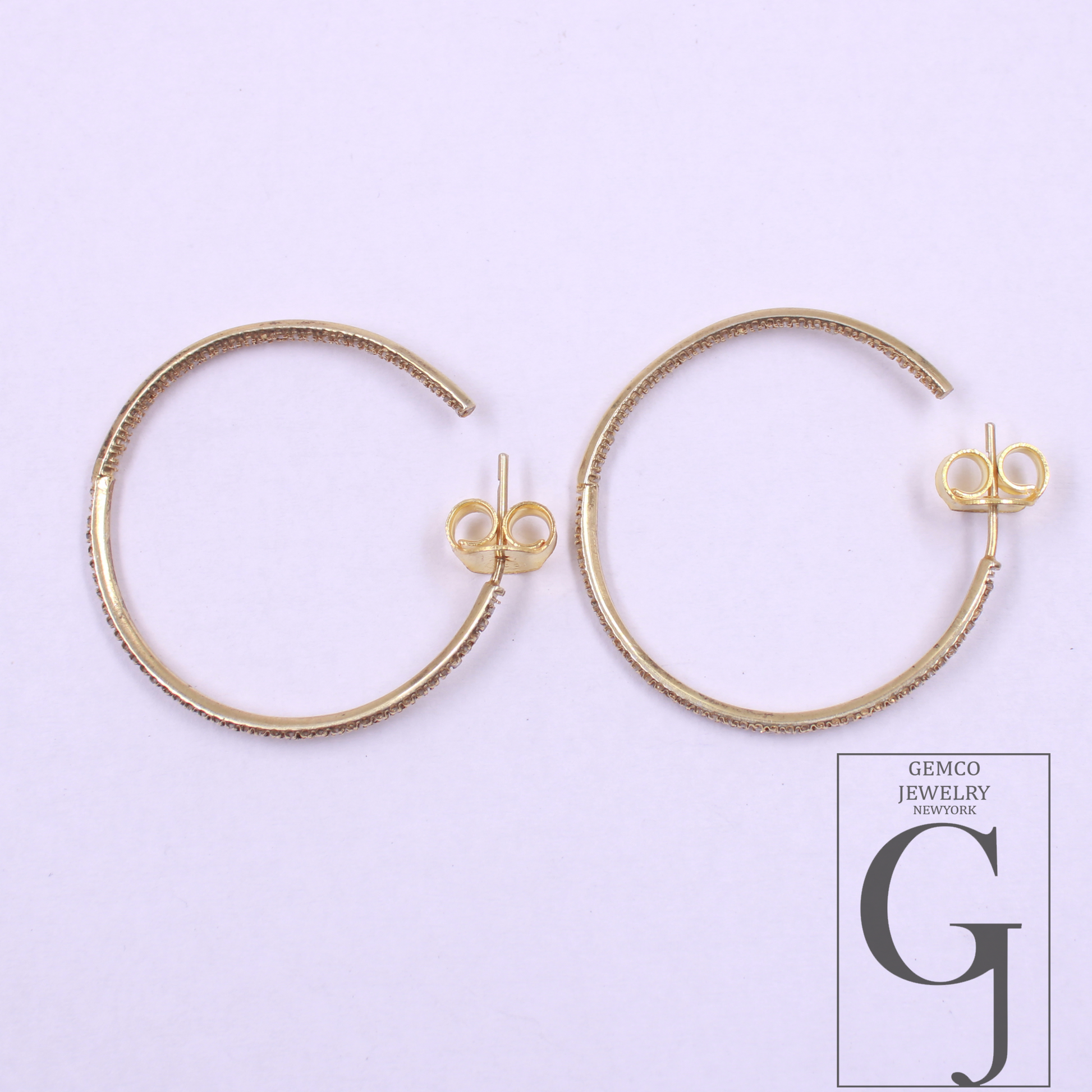 Beautiful 14k Gold Finish Designer Hoop Earrings Rosecut Pave Diamond Earrings - 925 Sterling Silver Handmade Finish Diamond Jewelry Gift For Her