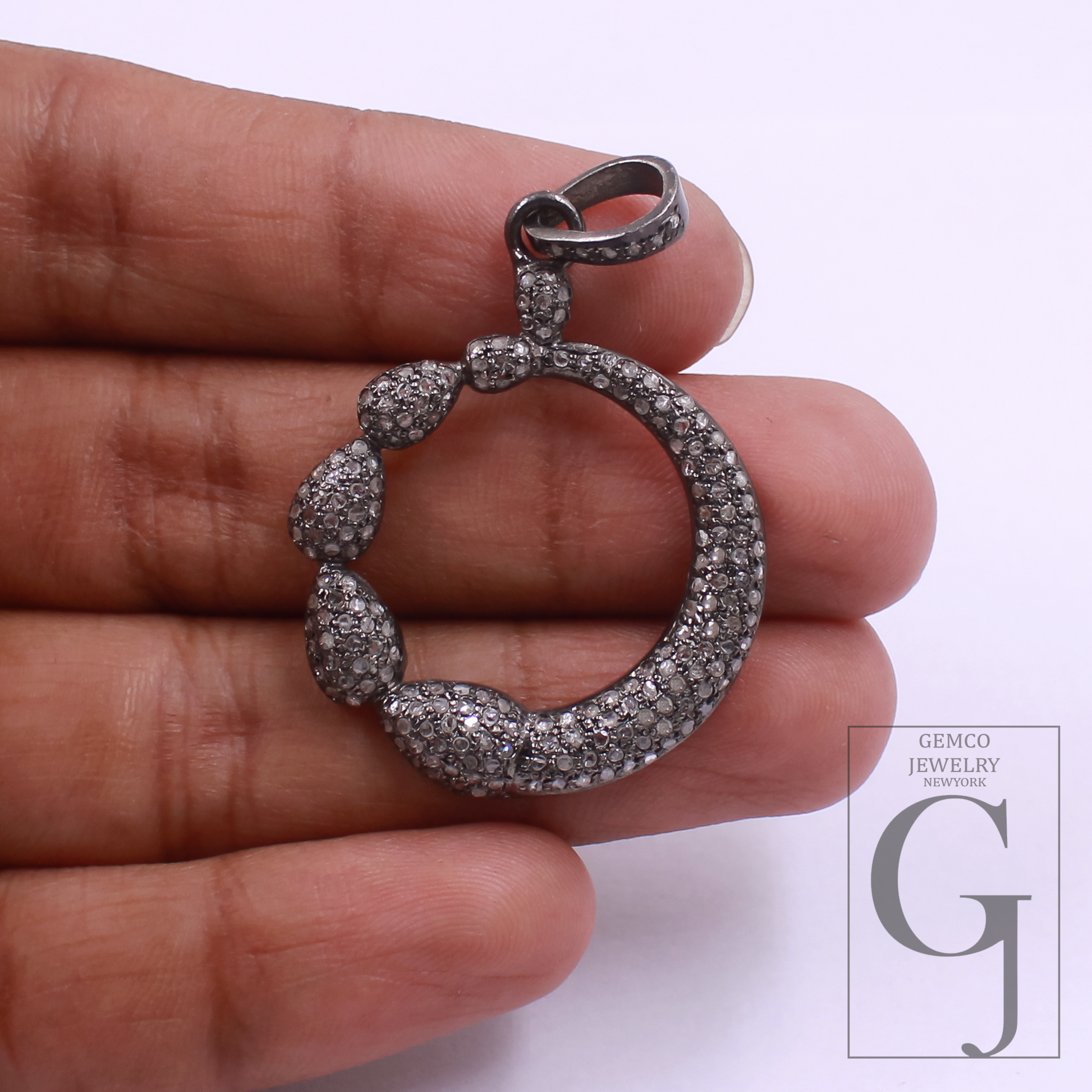 Natural Pave Diamonds Pendant In 925 Sterling Silver Handmade Finish Diamond Pendant For Everyday Wear