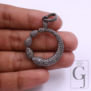 Natural Pave Diamonds Pendant In 925 Sterling Silver Handmade Finish Diamond Pendant For Everyday Wear