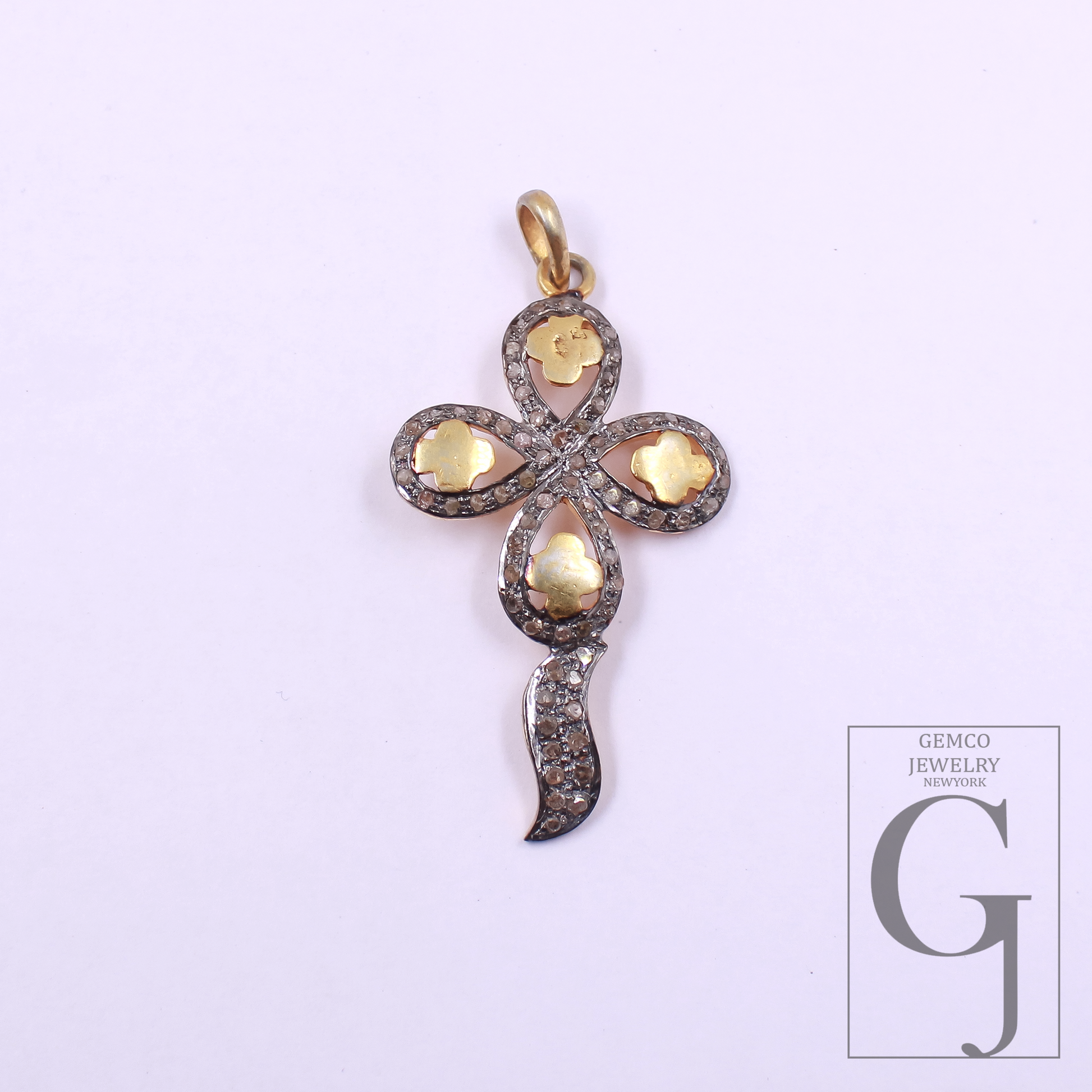 Beautiful Flower Pendant With Pave Diamonds In Vermil Gold 925 Sterling Silver Handmade Finish Flower Pendant