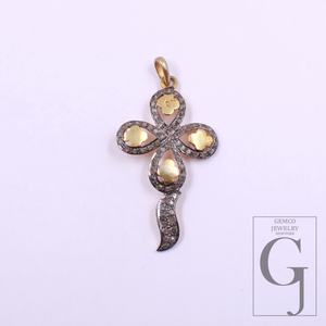 Beautiful Flower Pendant With Pave Diamonds In Vermil Gold 925 Sterling Silver Handmade Finish Flower Pendant