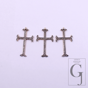 Designer Cross Pendant With Pave Diamond - Vermeil Gold 925 Sterling Silver Handmade Finish Jewelry