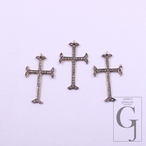 Designer Cross Pendant With Pave Diamond - Vermeil Gold 925 Sterling Silver Handmade Finish Jewelry