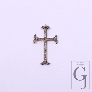 Designer Cross Pendant With Pave Diamond - Vermeil Gold 925 Sterling Silver Handmade Finish Jewelry