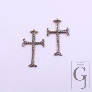Designer Cross Pendant With Pave Diamond - Vermeil Gold 925 Sterling Silver Handmade Finish Jewelry
