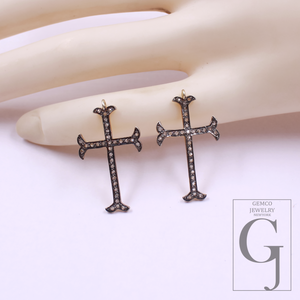 Designer Cross Pendant With Pave Diamond - Vermeil Gold 925 Sterling Silver Handmade Finish Jewelry