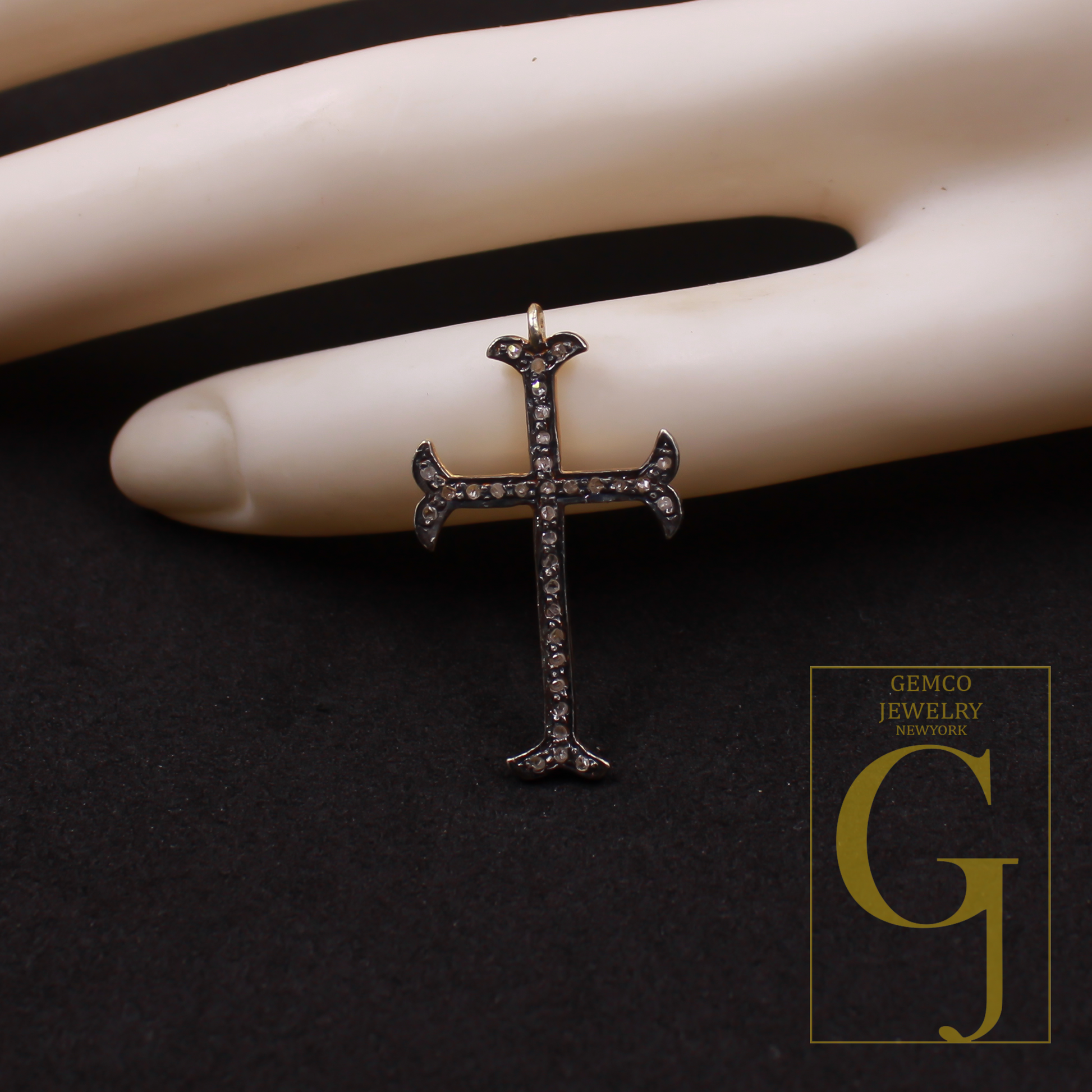 Designer Cross Pendant With Pave Diamond - Vermeil Gold 925 Sterling Silver Handmade Finish Jewelry