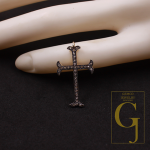 Designer Cross Pendant With Pave Diamond - Vermeil Gold 925 Sterling Silver Handmade Finish Jewelry