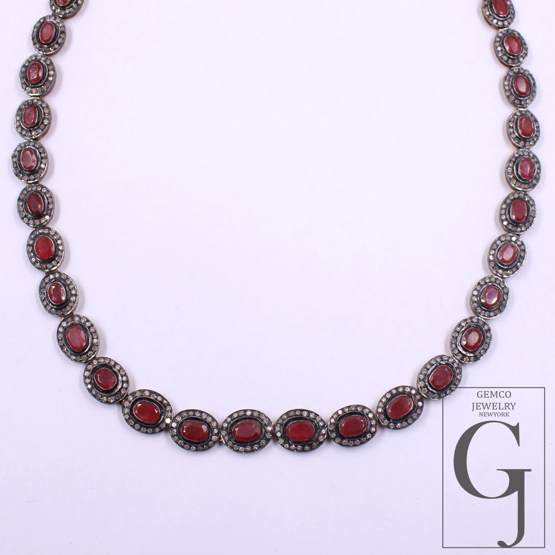 Natural Ruby & Daimond Necklace Set - 925 Sterling Silver Handmade Finish Jewelry