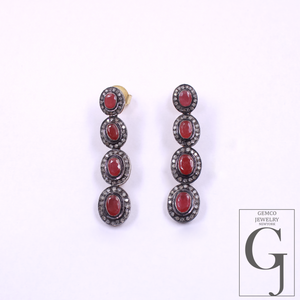 Natural Ruby & Daimond Necklace Set - 925 Sterling Silver Handmade Finish Jewelry