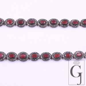 Natural Ruby & Daimond Necklace Set - 925 Sterling Silver Handmade Finish Jewelry
