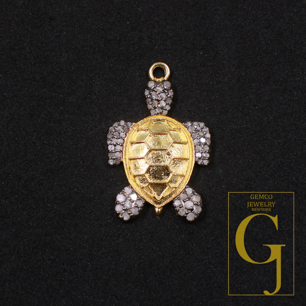 Natural Pave Diamond Tortoise Pendant - Vermeil Gold 925 Sterling Silver Handmade Finish Diamond Jewelry