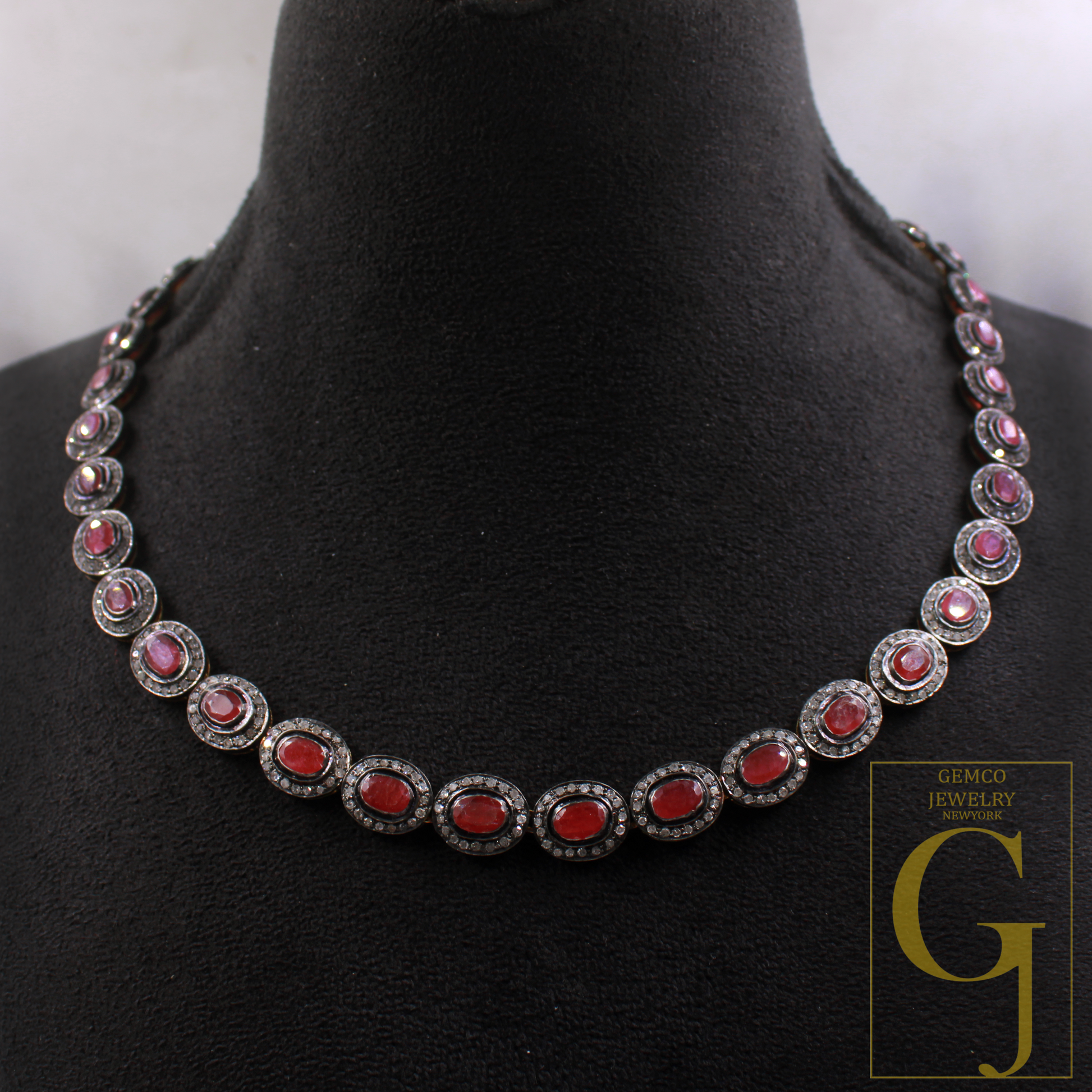 Natural Ruby & Daimond Necklace Set - 925 Sterling Silver Handmade Finish Jewelry