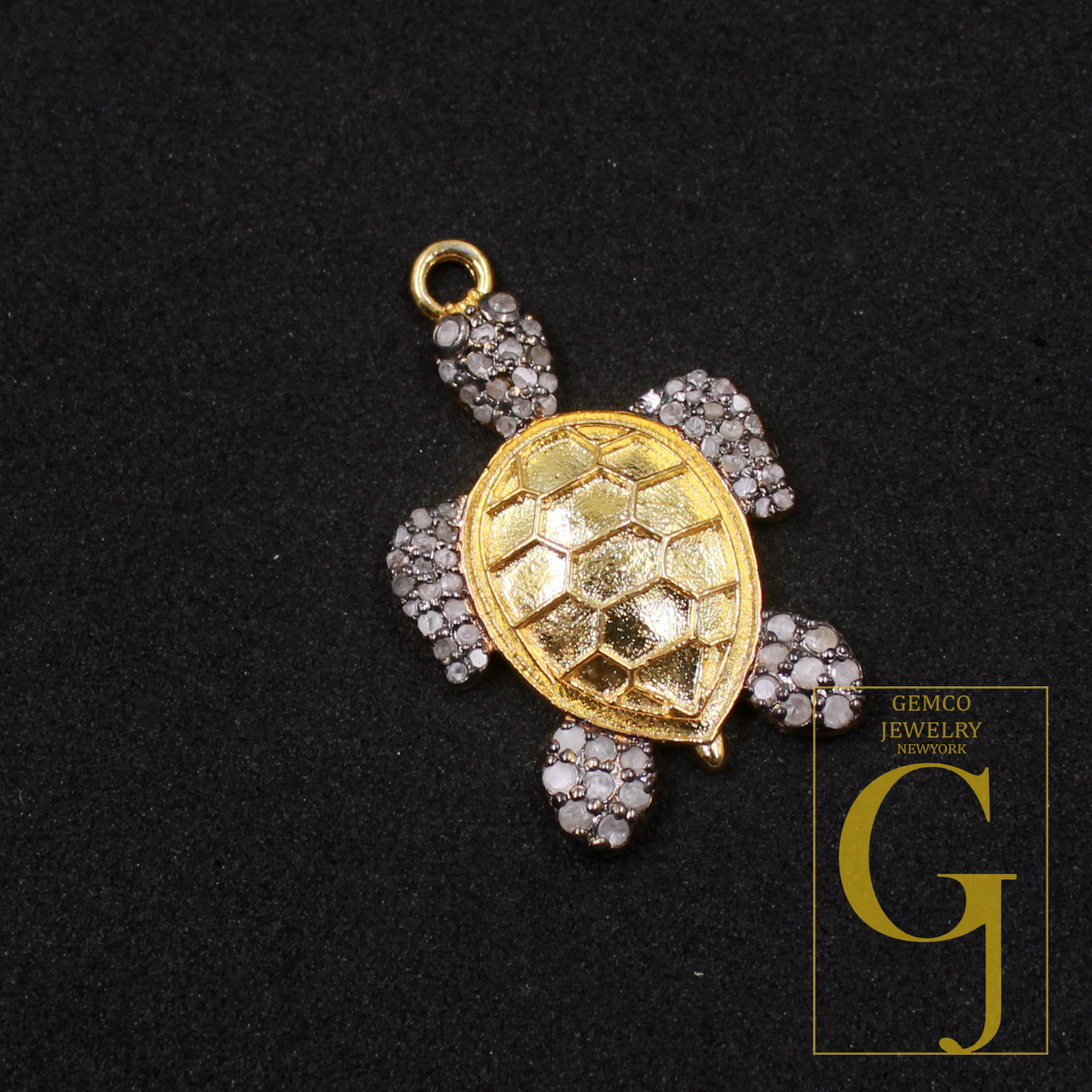 Natural Pave Diamond Tortoise Pendant - Vermeil Gold 925 Sterling Silver Handmade Finish Diamond Jewelry