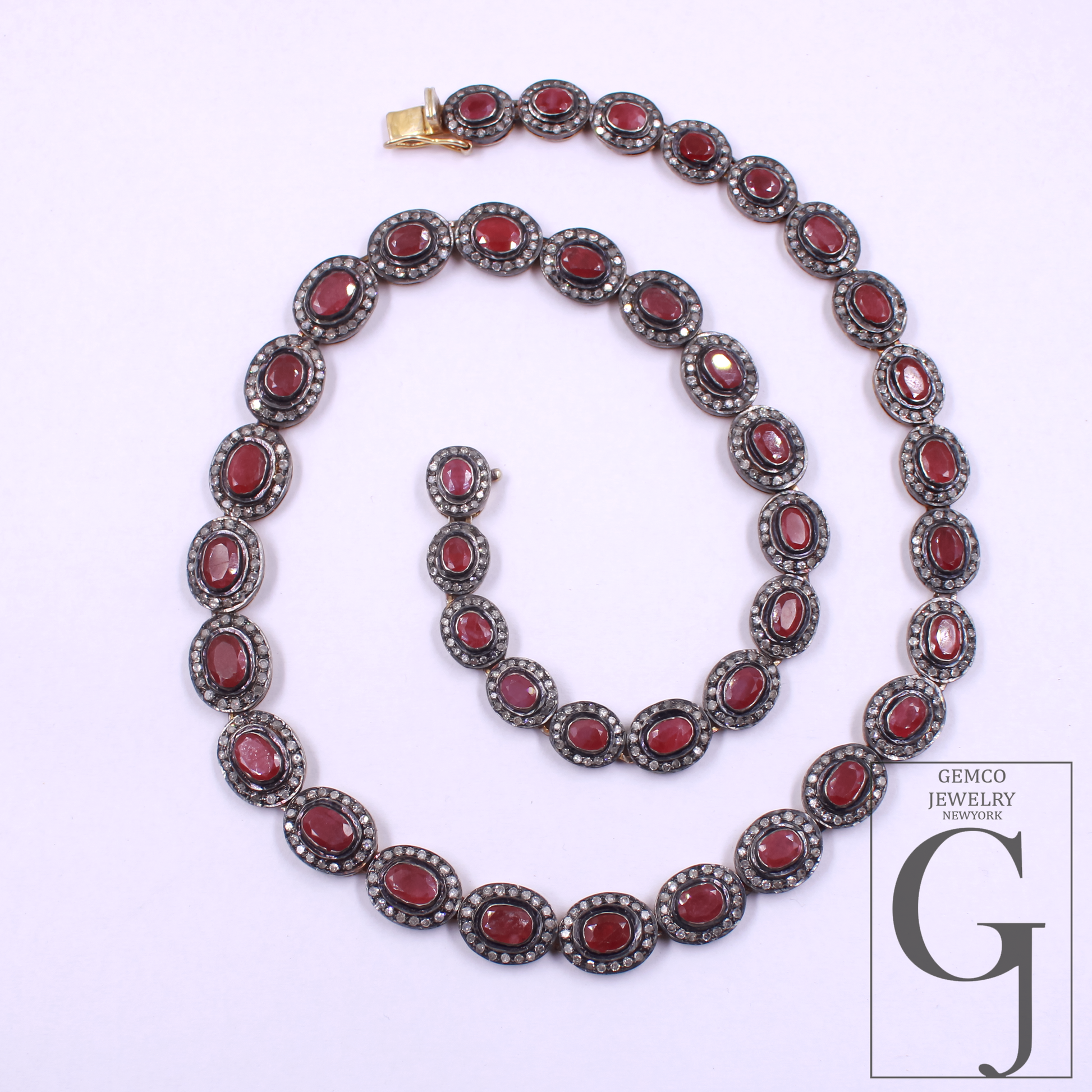 Natural Ruby & Daimond Necklace Set - 925 Sterling Silver Handmade Finish Jewelry