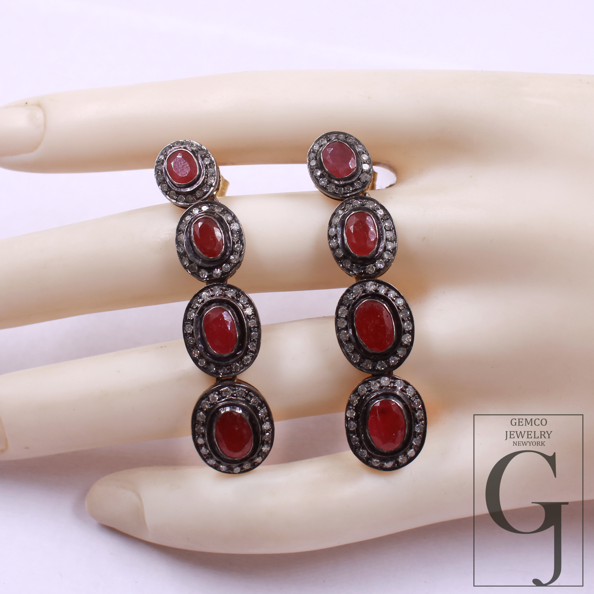 Natural Ruby & Daimond Necklace Set - 925 Sterling Silver Handmade Finish Jewelry