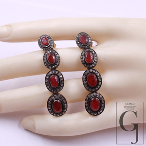 Natural Ruby & Daimond Necklace Set - 925 Sterling Silver Handmade Finish Jewelry