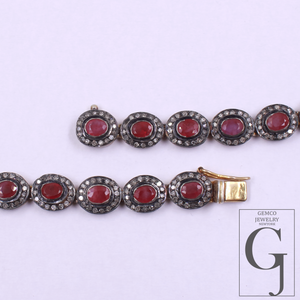 Natural Ruby & Daimond Necklace Set - 925 Sterling Silver Handmade Finish Jewelry