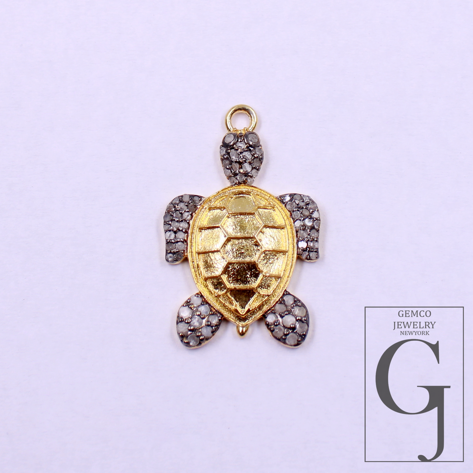 Natural Pave Diamond Tortoise Pendant - Vermeil Gold 925 Sterling Silver Handmade Finish Diamond Jewelry