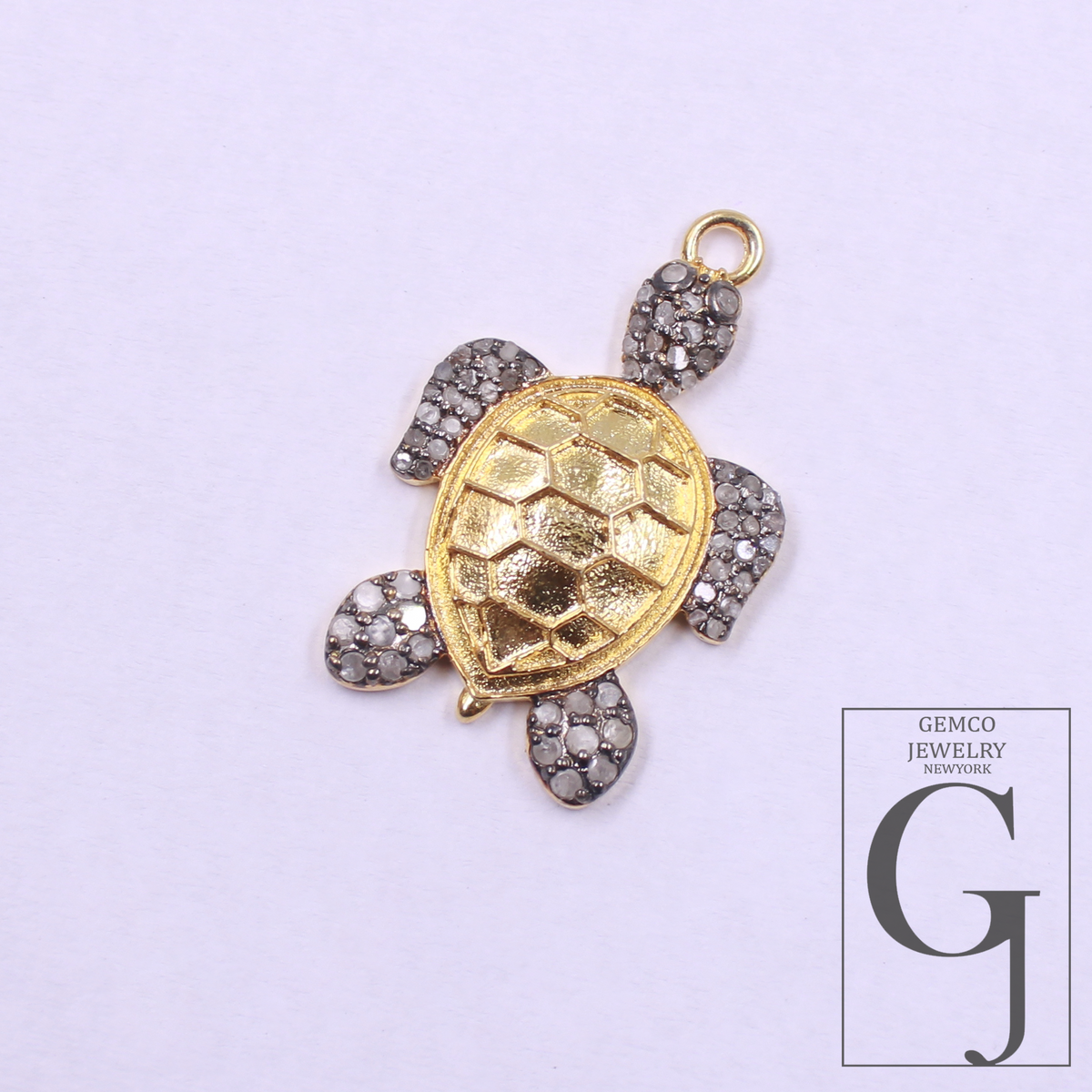 Natural Pave Diamond Tortoise Pendant - Vermeil Gold 925 Sterling Silver Handmade Finish Diamond Jewelry