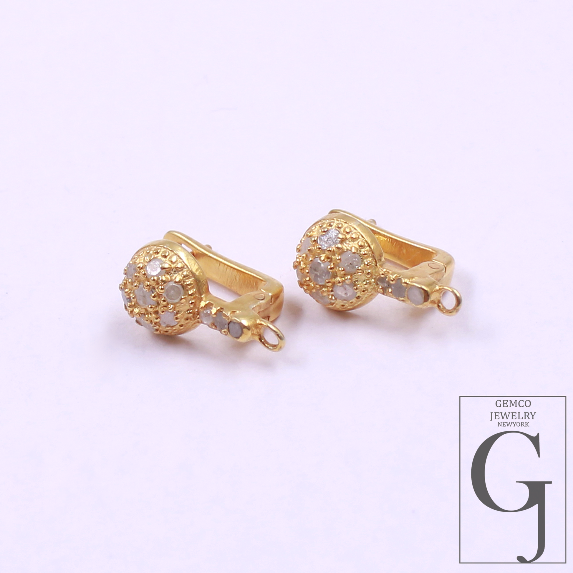 1 Pair Russian Lock Earrings Hook Rosecut Pave Diamond Earrings Supplies 925 Sterling Silver Handmade Vermeil Gold Finish Diamond Earrings