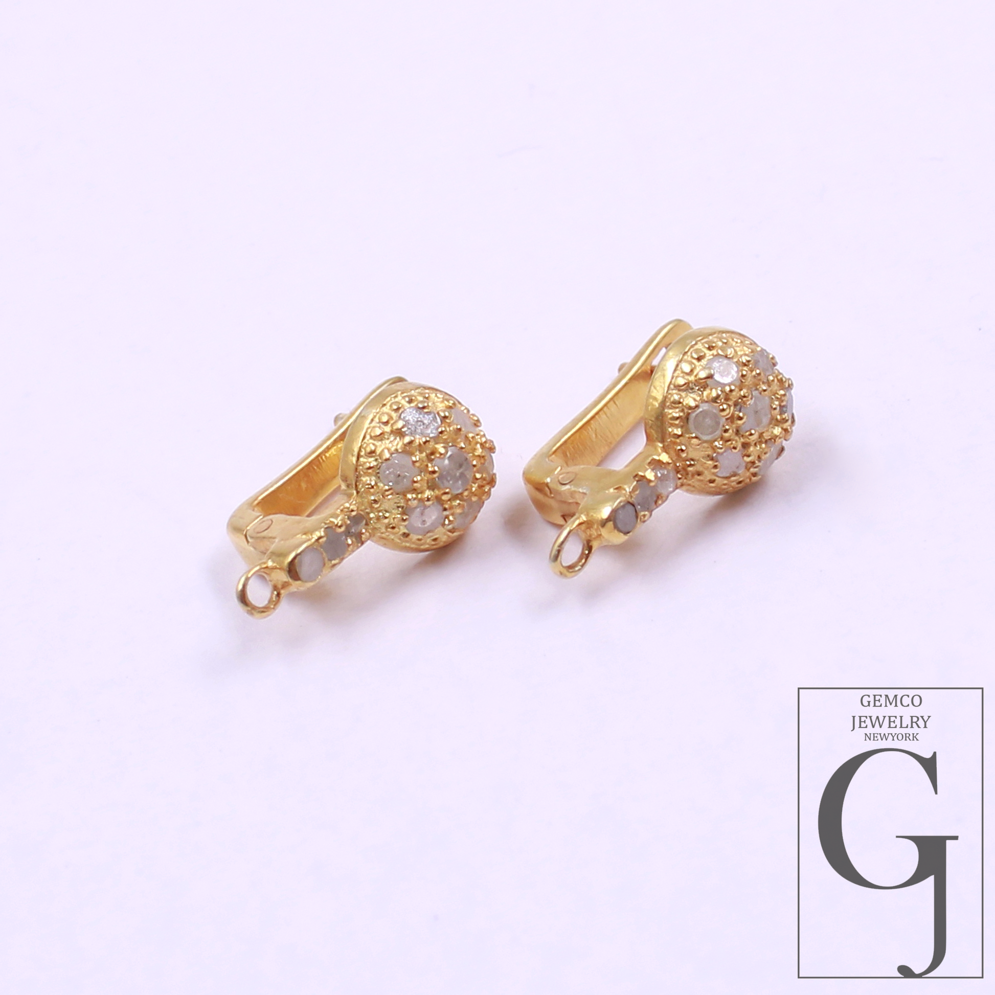 1 Pair Russian Lock Earrings Hook Rosecut Pave Diamond Earrings Supplies 925 Sterling Silver Handmade Vermeil Gold Finish Diamond Earrings