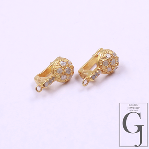 1 Pair Russian Lock Earrings Hook Rosecut Pave Diamond Earrings Supplies 925 Sterling Silver Handmade Vermeil Gold Finish Diamond Earrings
